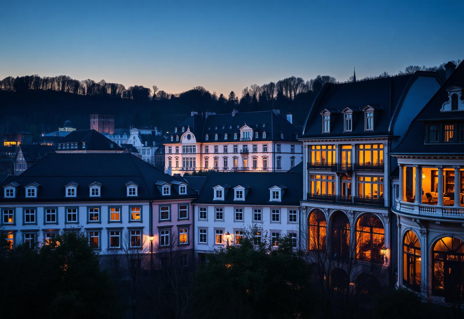 Europäische Architektur in der Abenddämmerung